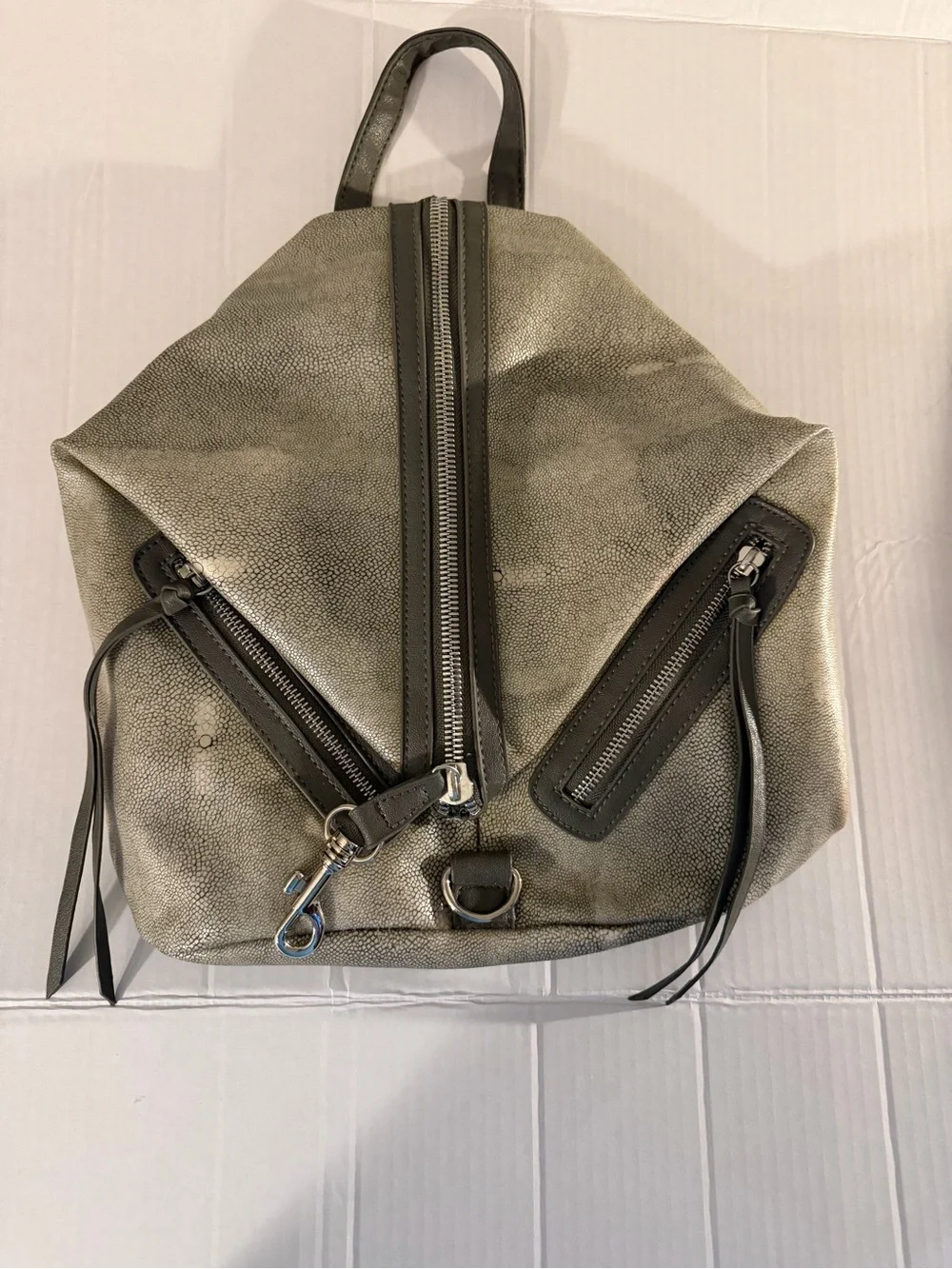 #223 Metallic Gray Women’s Backpack with Zipper Accents